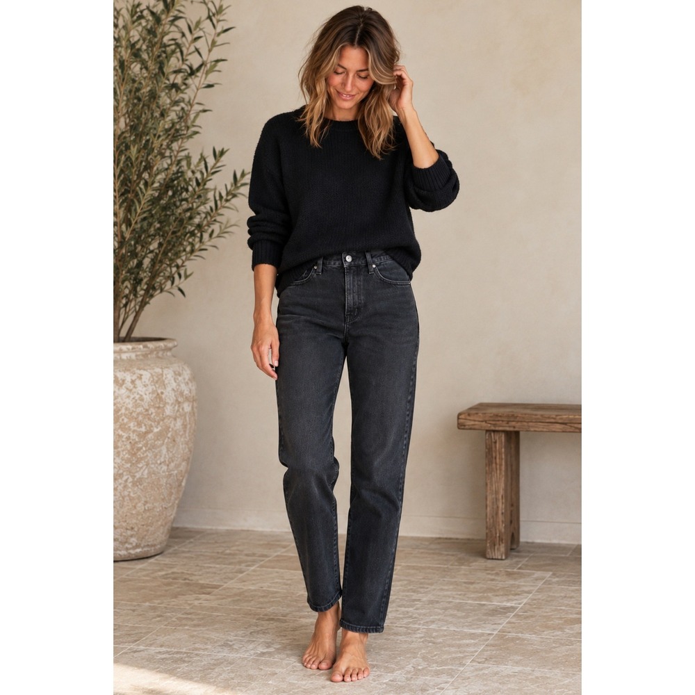 AYR The Frenchie High Rise Straight Leg Jeans Black Faded Size 25 Made in LA